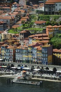 High angle view of buildings by canal