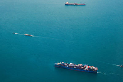 High angle view of ship on sea