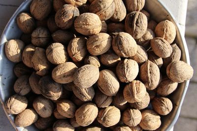 High angle view of walnuts on the table