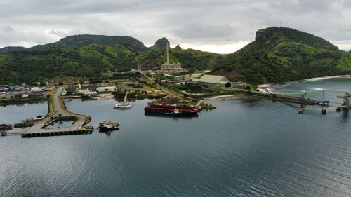 High angle view of boats in sea