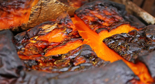 Close-up of meat on barbecue grill