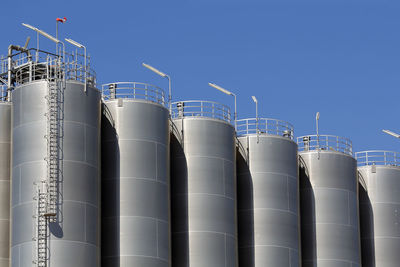 Panoramic view of factory against clear blue sky