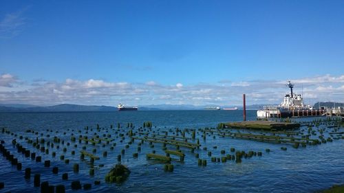 Scenic view of sea against blue sky