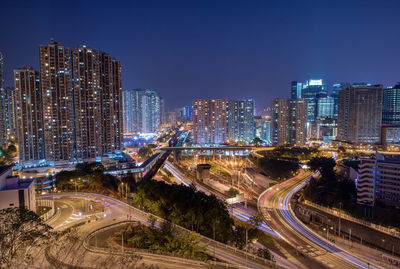 High angle view of illuminated cityscape