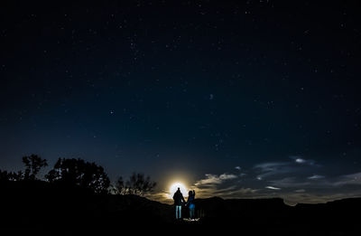 Rear view of couple standing against star field