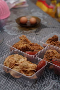 High angle view of food on table