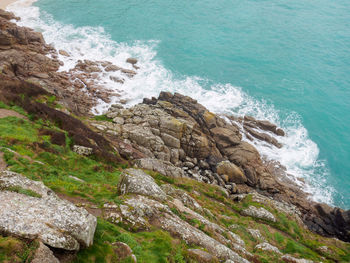 High angle view of rocks on beach