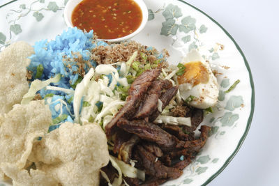 High angle view of meal served in bowl