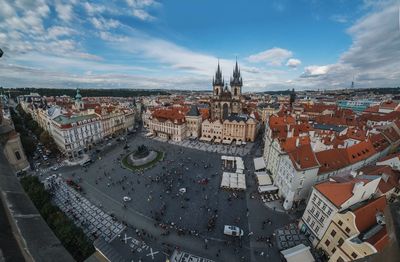 Church of our lady before tyn by city against sky