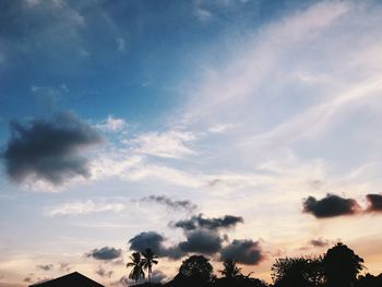 Low angle view of silhouette trees against sky