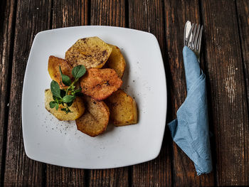 Directly above shot of food in plate on table