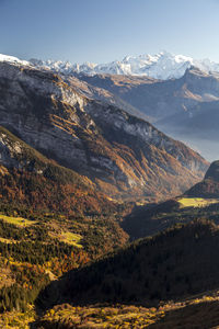 Scenic view of mountains against sky during winter