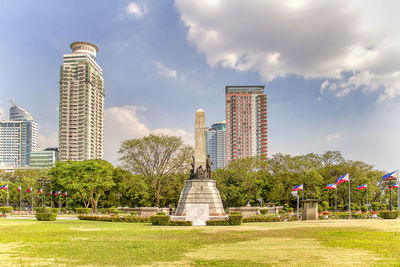 View of buildings against cloudy sky