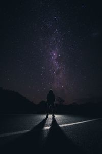 Silhouette of trees against sky at night