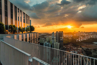 Buildings in city during sunset