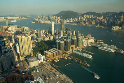 High angle view of city buildings