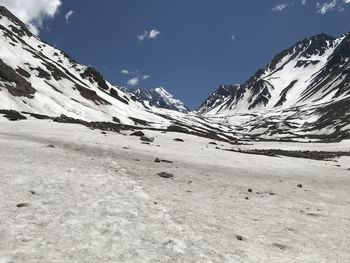 Scenic view of snowcapped mountains against sky