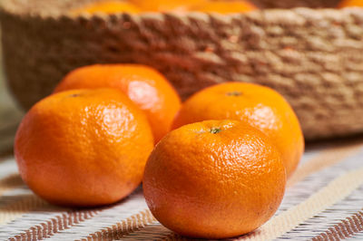 Close-up of orange slices on table