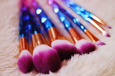 Close-up of multi colored pencils on table