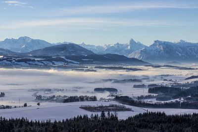 Scenic view of snowcapped mountains against sky