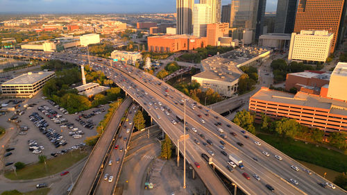 High angle view of buildings in city