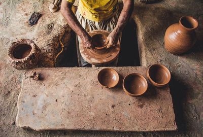 A man making pot with clay in sargodha pakistan.