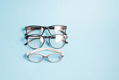 Close-up of eyeglasses against white background