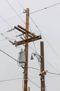 Low angle view of electricity pylon against clear sky