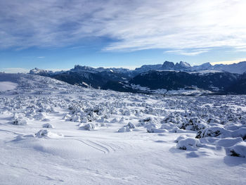 Scenic view of snowcapped mountains against sky