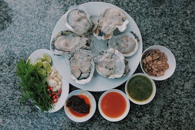 High angle view of food on table