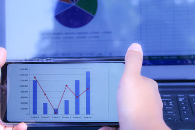 Close-up of human hand with text on white background