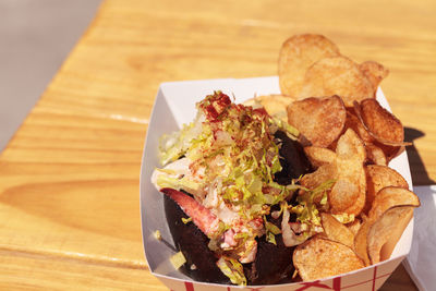 Close-up of food in box on table