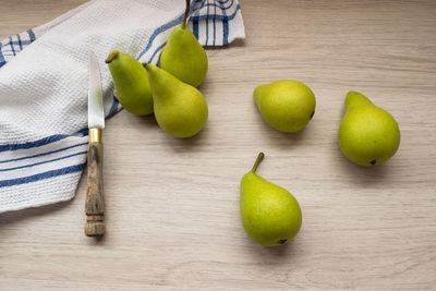 Fresh pears on a wooden table