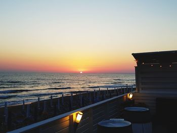 Scenic view of sea against clear sky at sunset