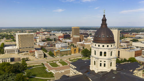 High angle view of buildings in city