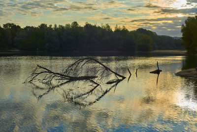 Scenic view of lake against sky during sunset