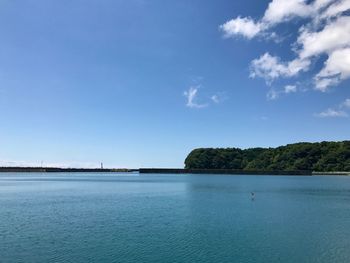 Scenic view of sea against blue sky