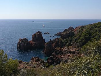 Scenic view of sea against clear sky