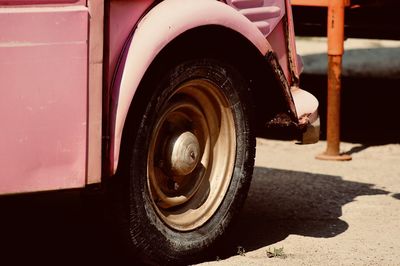 Close-up of vintage car on street