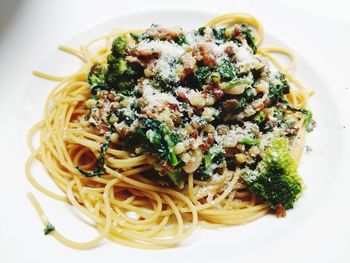 High angle view of pasta in plate