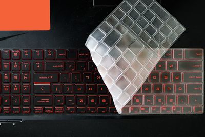 High angle view of computer keyboard on table