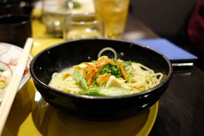 High angle view of meal served in bowl