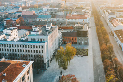 High angle view of buildings in city