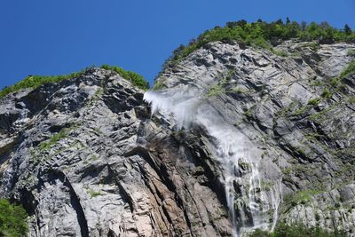 Low angle view of a waterfall through rocks