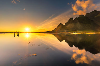 Scenic view of lake against sky during sunset