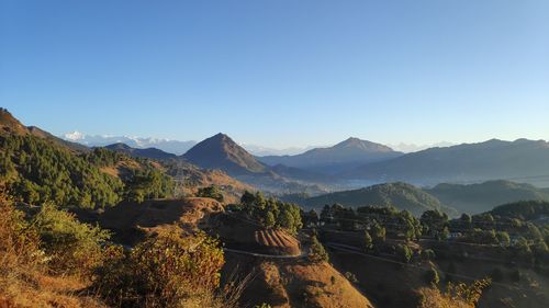 Scenic view of mountains against clear sky