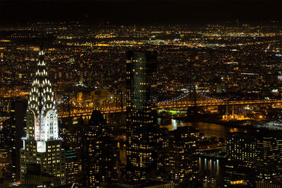 Aerial view of city at night