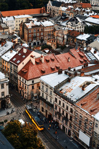 High angle view of buildings in city