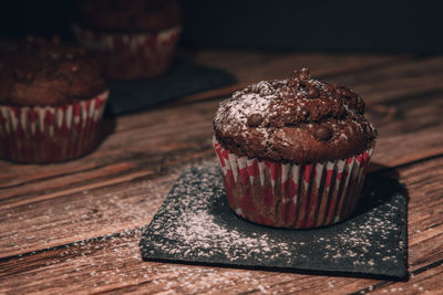 Close-up of cupcakes on table