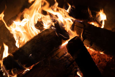 Close-up of bonfire at night